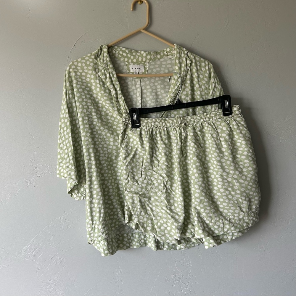 Piyama Green Polka Dot Spot Short Rayon Pajama Set Medium/Large
